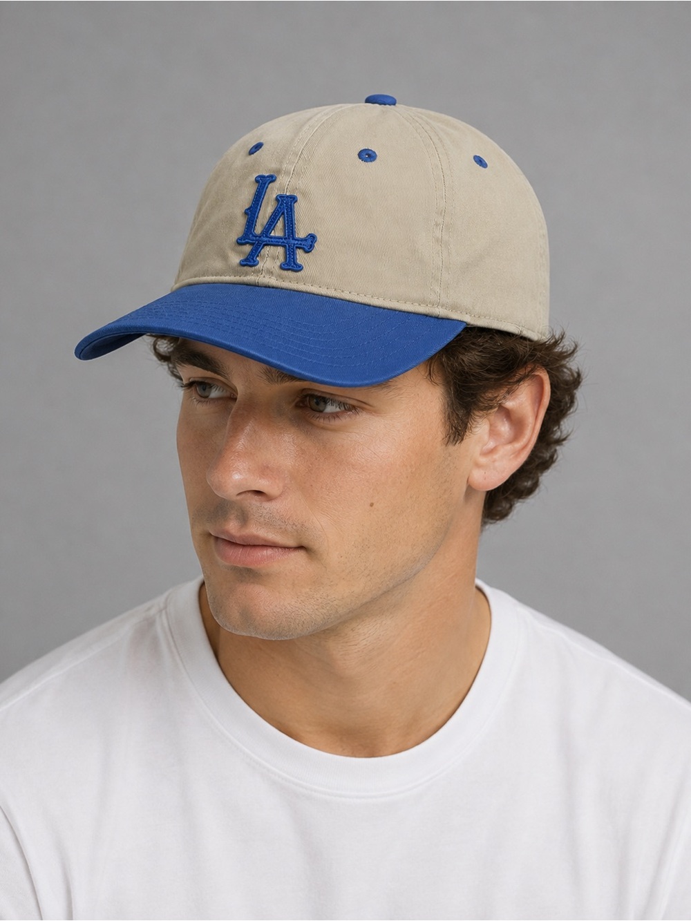 MAD Engine Los Angeles Dodgers LA Hat Beige & Royal Blue Adjustable Strapback